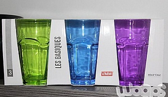 Цветни стъклени чаши 3 бр