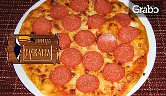 Голяма или семейна пица "Салуме"с кашкавал, пикантен колбас и риган
