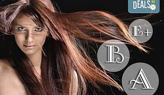 Иновативна терапия за коса с кератинова баня: мирта, иланг-иланг, върба, коприва и витамини А, С и Е и сешоар в център Енигма в Пловдив или Варна