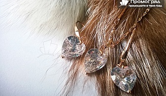 Колие и обеци с формата на сърце от розово сребро със Сваровски елементи