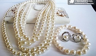 Комплект огърлица, гривна и обеци от естествени перли и стомана