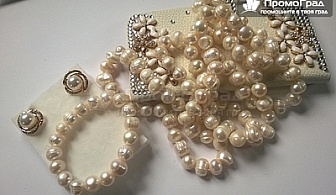 Луксозен комплект - колие, обеци и гривна от естествени перли