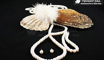 Огърлица, гривна и обеци от естествени морски перли от остров Майорка