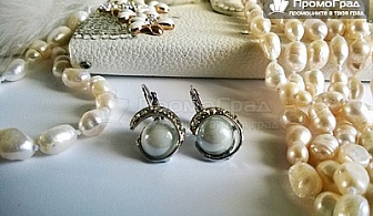 Огърлица, гривна и обеци от естествени перли и Сваровски елементи