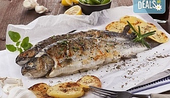 Полезните Омега-3! ДВЕ порции риба: пъстърва или норвежка скумрия (пържена/ печена) + картофки за гарнитура в р-т Balito