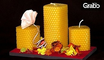 3, 4 или 5 ръчно изработени свещи от пчелен восък, плюс поставки и декорация