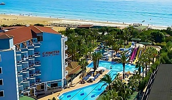  Ранни записвания за лято 2025 на 1-ва линия в хотел Caretta beach 4*, Алания, Анталия! Автобусен транспорт + 7 Аll Inclusive нощувки на човек + басейн и пързалки 