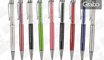 Стилна химикалка с кристали Сваровски, в цвят по избор