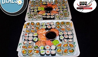 120 суши хапки с пушена сьомга, филаделфия и розова херинга от Sushi Market