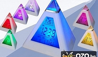 Уникален LED часовник "4 в 1" с формата на пирамида с много различни и весели цветове само за 6.90 лв., вместо за 19.50 лв. от Евромол ЕООД