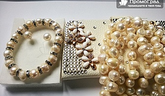 Уникат - обеци, огърлица и гривна от естествени морски перли, Сваровски елементи